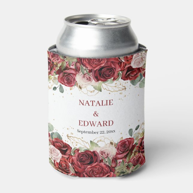 Rustic burgundy blush floral eucalyptus    can cooler (Can Front)