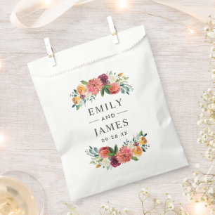 Rustic Burgundy Blush Floral Monogram Wedding Favour Bags
