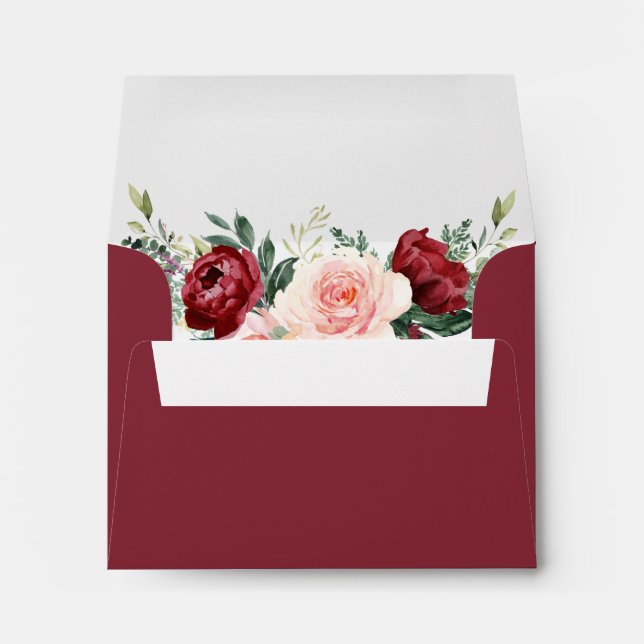 Rustic Burgundy Blush Floral Return Address RSVP Envelope (Back (Bottom))