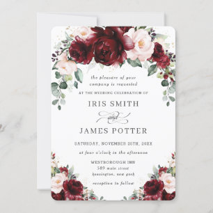 Rustic Burgundy Blush Floral Roses Arch Wedding  Invitation