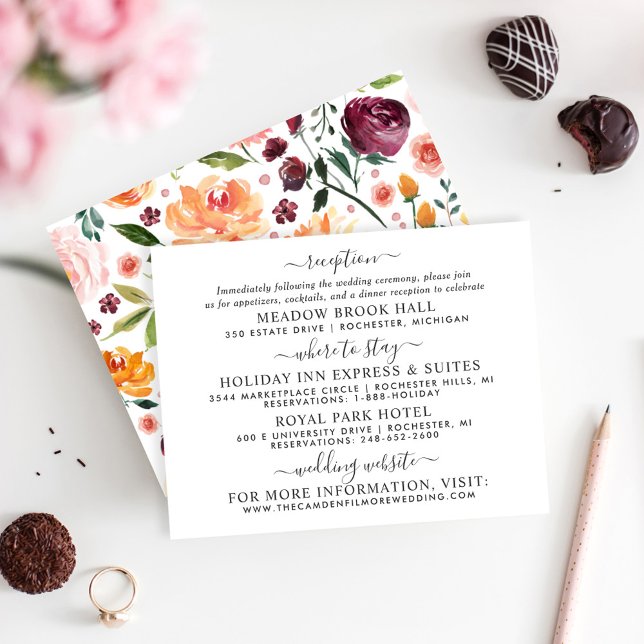Rustic Burgundy Blush Floral Wedding Information Enclosure Card (Creator Uploaded)
