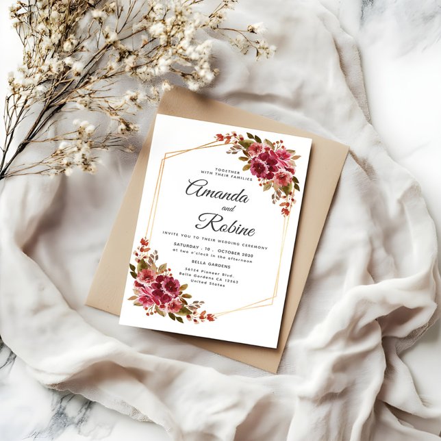 Rustic Burgundy & Blush Floral Wedding Invitation (Creator Uploaded)