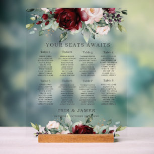 Rustic Burgundy Blush Floral Wedding Seating Chart