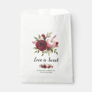 Rustic Burgundy Blush Flowers Wedding Candy Favour Bags
