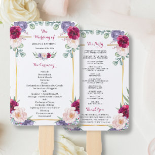 Rustic Burgundy Blush Navy Floral Wedding Program Hand Fan