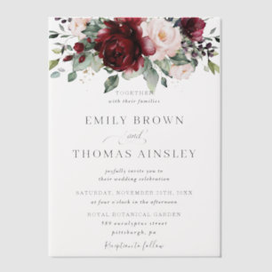 Rustic Burgundy Blush Pink Floral Greenery Wedding Vellum Invitations