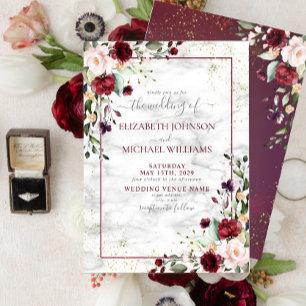 Rustic Burgundy Blush Pink Gold Floral Wedding Invitation