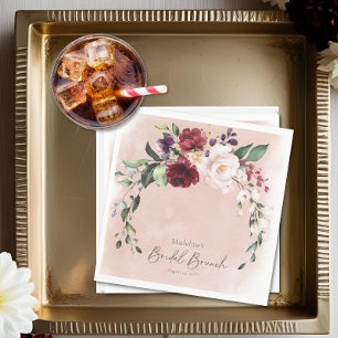 Rustic Burgundy & Blush Pink Roses Bridal Brunch Napkin