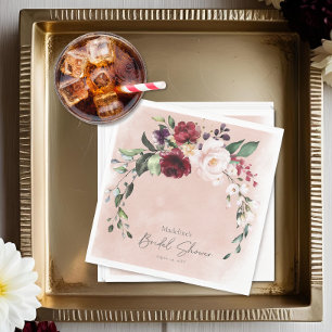 Rustic Burgundy & Blush Pink Roses Bridal Shower Napkin