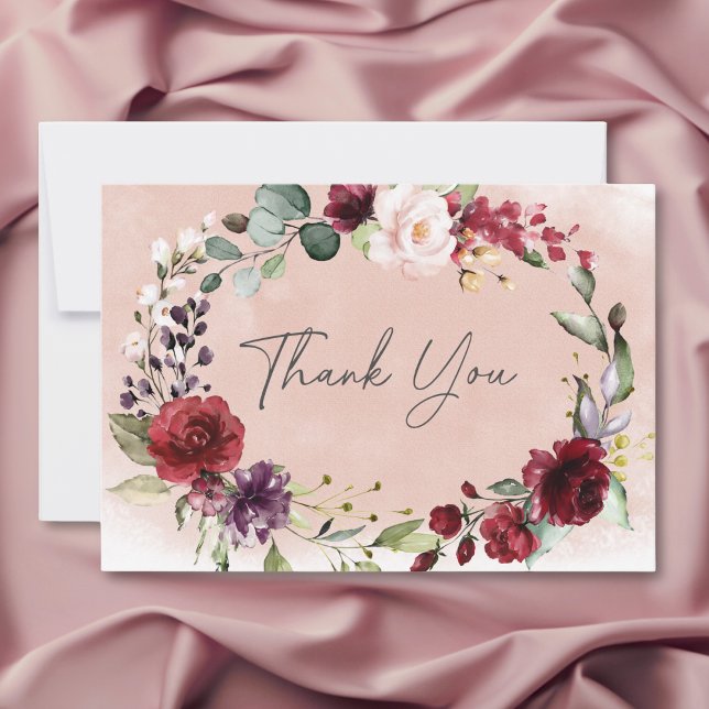 Rustic Burgundy & Blush Pink Roses Bridal Shower Thank You Card (Rustic Burgundy & Blush Pink Roses Bridal Shower Thank You Card)