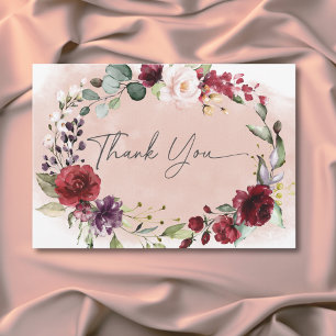 Rustic Burgundy & Blush Pink Roses Wedding Thank You Card