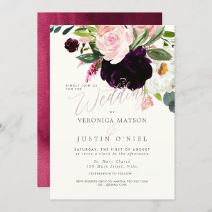 Rustic Burgundy+Blush Watercolor Flowers Invitation