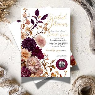 Rustic Burgundy & Blush Wildflower Bridal Shower Invitation
