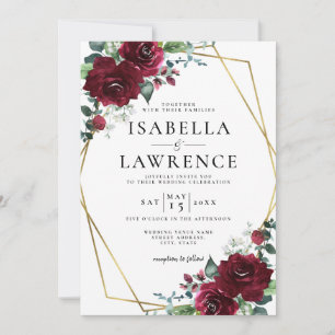 Rustic Burgundy Boho Floral Watercolor Wedding Invitation