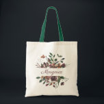 Rustic Burgundy Botanical Bouquet Monogram Tote Bag<br><div class="desc">Watercolor bouquet of dark burgundy flowers and muted foliage,  monogram tote bag. Customise text font style,  colour and size. Designed to match our Rustic Botanical Collection.</div>