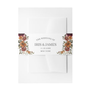 Rustic Burgundy Burnt Orange Rust Floral Wedding Invitation Belly Band