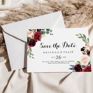 Rustic Burgundy Calligraphy Horizontal Wedding Save The Date