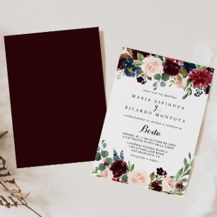 Rustic Burgundy Calligraphy Spanish Wedding Invitation