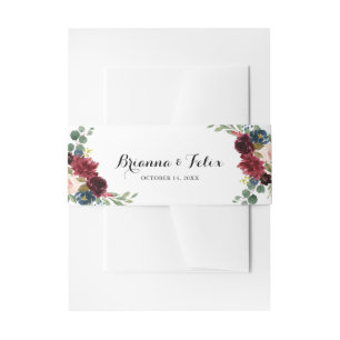 Rustic Burgundy Calligraphy Wedding Invitation Belly Band