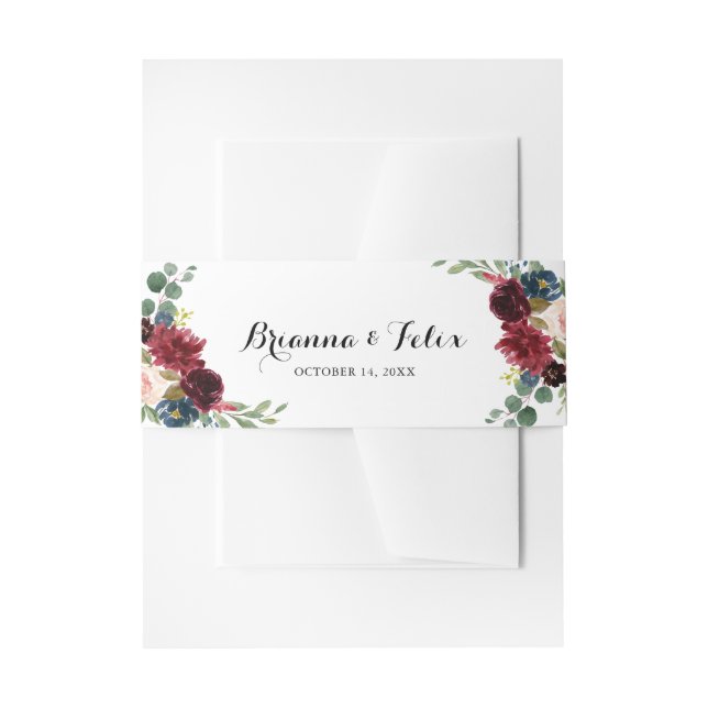Rustic Burgundy Calligraphy Wedding Invitation Belly Band (Front Example)