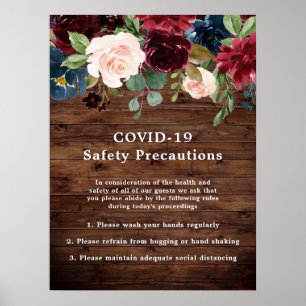 Rustic Burgundy COVID-19 Coronavirus Safety Poster