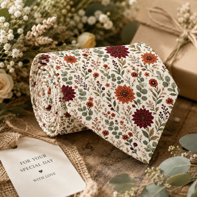 Rustic Burgundy Dahlia & Terracotta Wedding Tie (Creator Uploaded)
