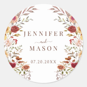 Rustic Burgundy Dried Flower Wreath Fall Wedding Classic Round Sticker