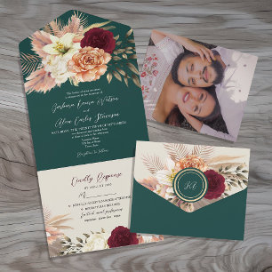 Rustic Burgundy Emerald Wedding Invite