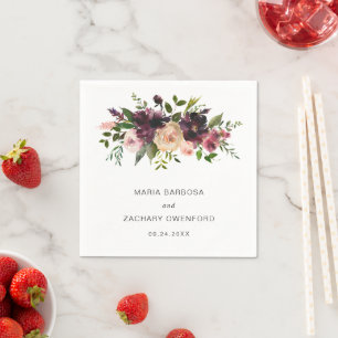Rustic Burgundy Fall Floral Elegant Wedding Napkin