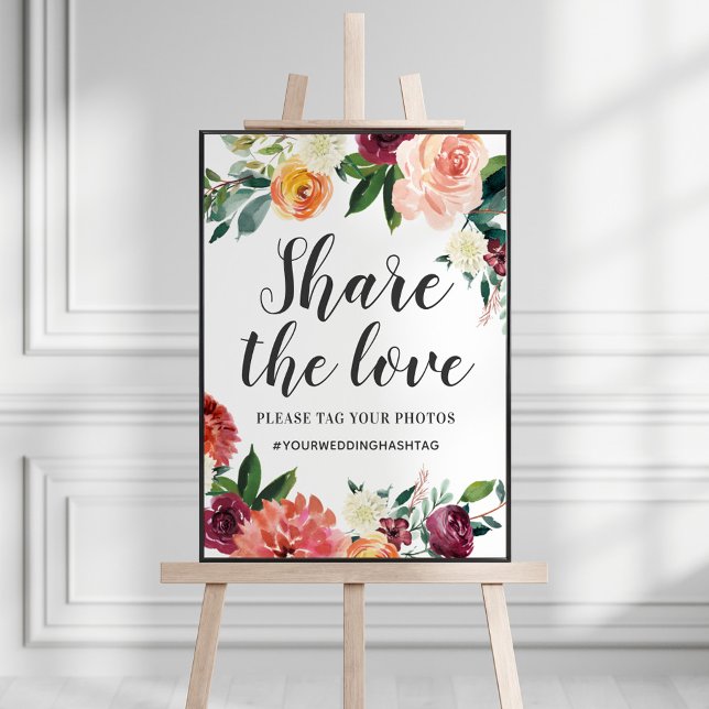 Rustic Burgundy Fall Floral Wedding Share the Love Poster (Creator Uploaded)