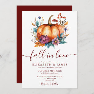 Rustic Burgundy Fall In Love Pumpkin Wedding Invitation