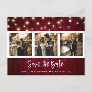 Rustic Burgundy Fall Wedding Photo Save The Date Announcement Postcard