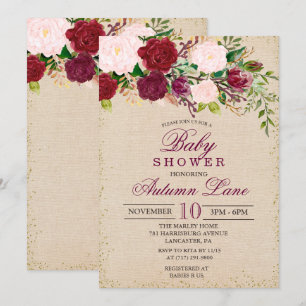 Rustic Burgundy Floral Baby Shower Invitation