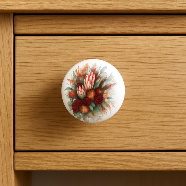 Rustic Burgundy Floral Botanical Bouquet Artistic  Ceramic Knob (Creator Uploaded)