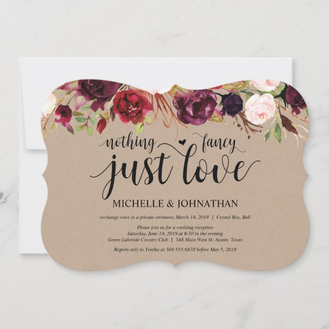 Rustic Burgundy Floral Elopement Reception Invites (Front)