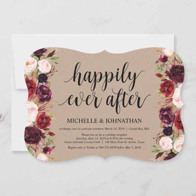 Rustic Burgundy Floral Elopement Reception Invites (Front)