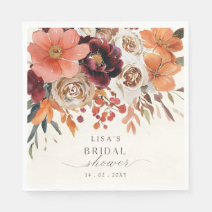 Rustic Burgundy Floral Fall Bridal Shower Napkin