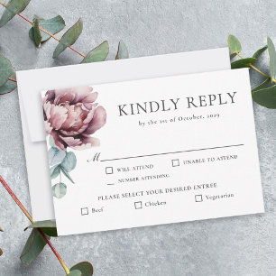 Rustic Burgundy Floral Fall Wedding RSVP Card