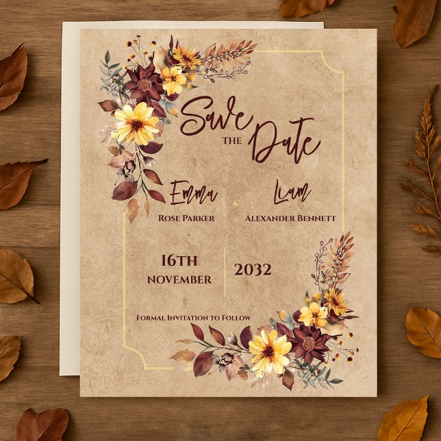 Rustic Burgundy Floral Fall Wedding Save the Date (Rustic Burgundy Floral Fall Wedding Save the Date)