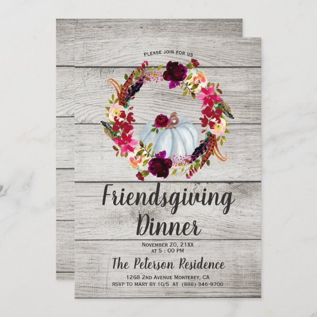Rustic Burgundy Floral Friendsgiving Invitations (Front/Back)