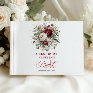 Rustic Burgundy Floral Gold Bridal Shower Guest Book