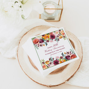 Rustic Burgundy Floral Happy Wedding Anniversary Napkin