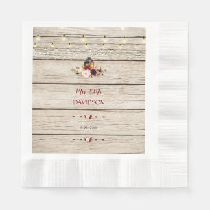Rustic Burgundy Floral Lantern Old Barn Wedding Napkin