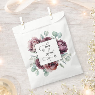 Rustic Burgundy Floral Love is Sweet Favour Bags