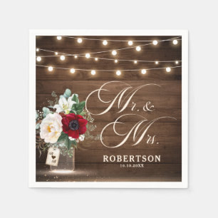 Rustic Burgundy Floral Mason Jar Wedding Napkin
