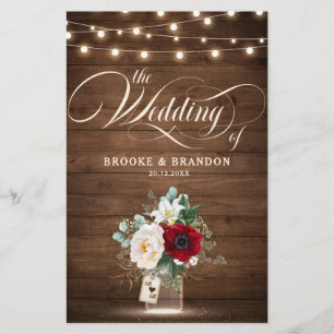 Rustic Burgundy Floral Mason Jar Wedding Program