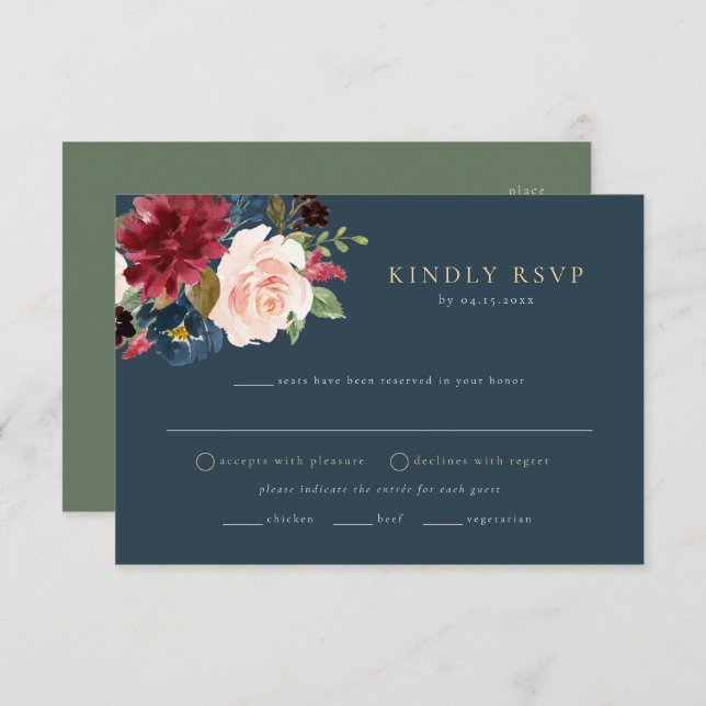 Rustic Burgundy Floral Meal Choice RSVP Postcard (Front/Back)