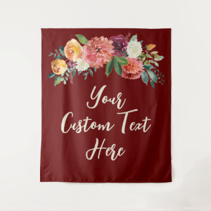 Rustic Burgundy Floral Photo Prop Wedding Backdrop Tapestry