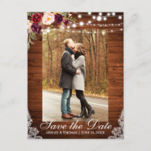 Rustic Burgundy Floral Save the Date Back Text