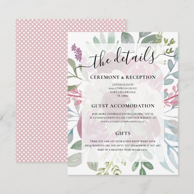 Rustic Burgundy Floral Watercolor Wedding Details Enclosure Card (Front/Back)